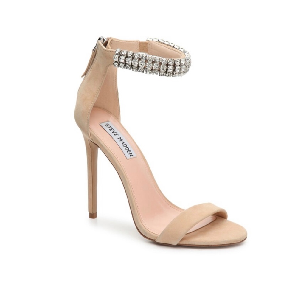 Steve Madden Rando Sandal beige nude suede glitz glam accent ankle strap band